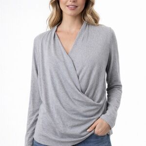 1.State Women’s Light Gray Wrap Long Sleeve Top Blouse Cowl Neck Sweater XL